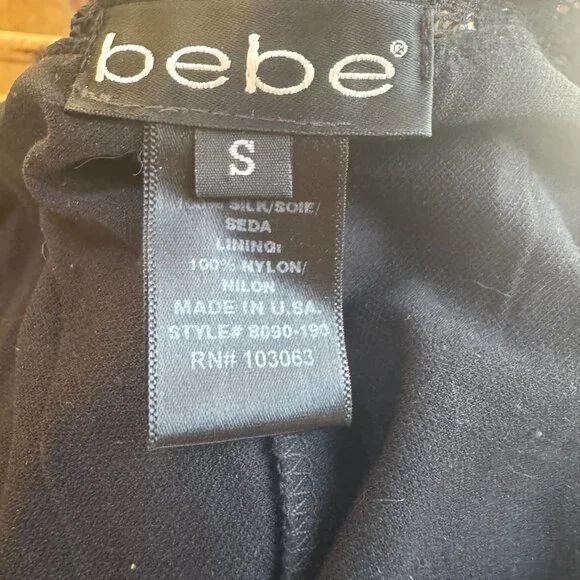 Y2K! RARE! Vintage Bebe Black Silk Slip Dress with Lace & Rhinestone – Size S - Picture 9 of 11
